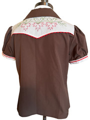 Vintage Womens Shirt Blouse Western Handmade Rockabilly Embroidered Pearl Snap