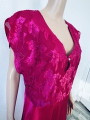 VTG Jenelle of California Fuchsia Hot Pink Floral Satin Long Nightgown Plus 1X