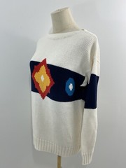 VTG 80s Jantzen Womens Sweater Cotton Boatneck Colorblock Geometric Flower