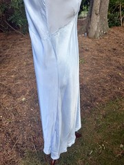 1930s Powder Blue Silk Satin Slip Dress | Embroidered Illusion Mesh Bodice |L