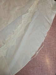 VTG 1970s Beaded Wedding Dress High Neck Illusion Lace Angel Sleeve ILGWU Train