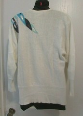 Sz Medium Cedars White Sweater with Faux Pearls & Appliques VINTAGE #537a