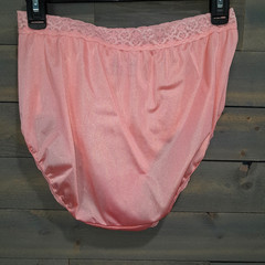 Fruit of the Loom Granny Brief Panty Size 8 Salmon Shiny Sissy Lace Trim Panties
