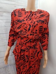 Vintage Mirrors II Long Sleeve Dress Sz 12 Red Black