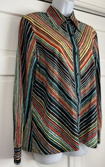 VINTAGE 1970’S LADY MANHATTAN STRIPED BLOUSE WITH REMOVABLE NECK TIE SIZE 12