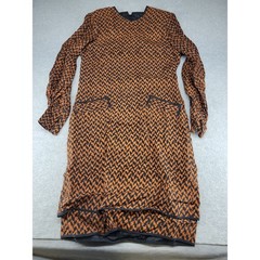 Stanley Platos Martin Ross Vintage Orange Black Abstract Print Long Sleeve Dress