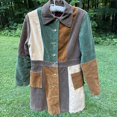 Vintage Corduroy Patchwork Coat / Jacket Size S .. Very Fun & Unique