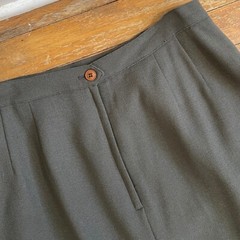 Vintage Crepe Wool Skirt Size Large 31″ Waist 1990s Taupe Gray Straight Cut Midi