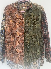 Vintage Sebatu Blouse Shirt 100% Rayon Animal Print Beaded Made In Indonesia
