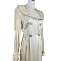 Vintage 30s 40s KAMORA Ivory Liquid Satin Maxi Dressing Gown Robe Women’s Size S