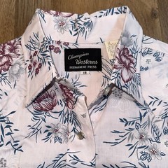 Vintage 70s Pearl Snap Shirt Champion Western Floral Rockabilly NOS Womens 18