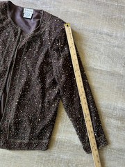 Vintage Stenay 100% Silk Beaded Sequin Jacket Women’s L Brown Art Deco Evening