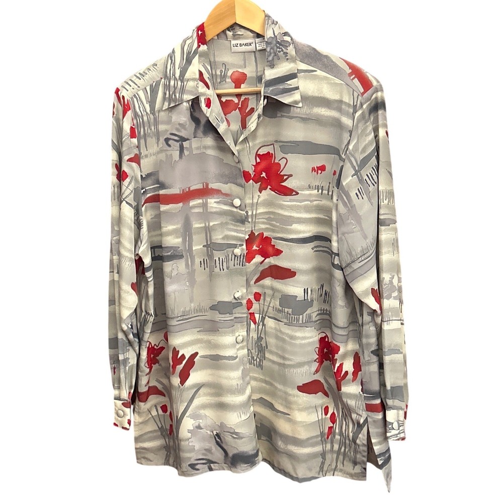 Vintage Liz Baker Blouse Abstract Floral Art to Wear Modernist Gaphic Painterly