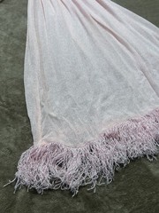 VTG SMALL SYBIL Pink Knit Fringe Diaphanous Transparent Peignoir Dress Glamour