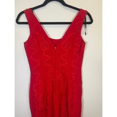 Donna Ricco Red Beaded Soutache Cocktail Dress 2P Red Vintage Sleeveless Lined