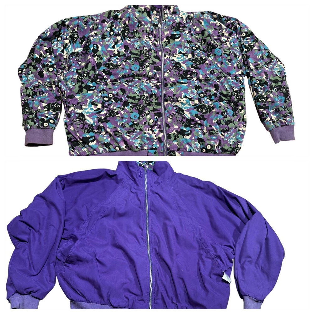Vintage FILA Purple Reversible Jacket 90s Flowers Retro Fresh Prince Women’s M