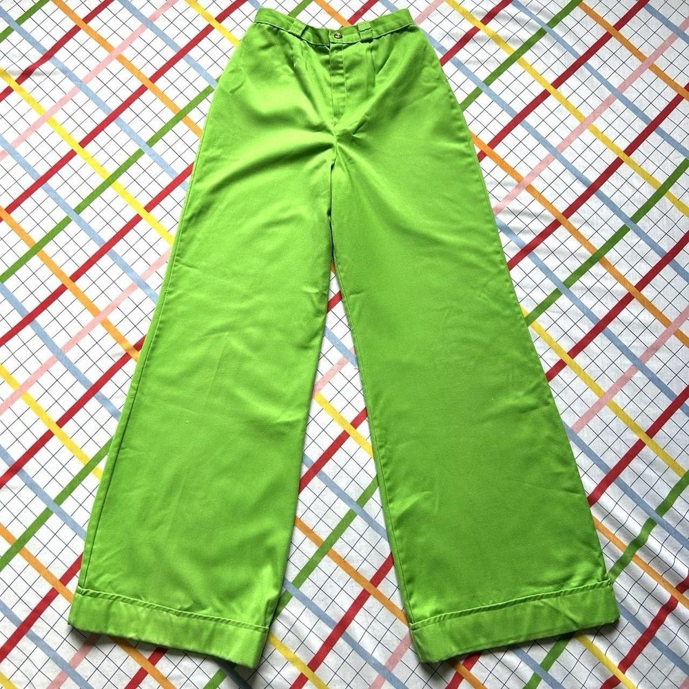 Vintage 1970s Ginger Tree Lime Green Wide Leg High Waisted Pants Womens Size XXS