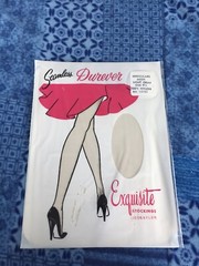 6 Pair Vintage Boxed Exquisite garter stockings Mesh 9 1/2 Light Grey