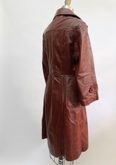 Vintage 70s Oxblood Red Leather Trench Coat Duster Argentina Exaggerated Collar