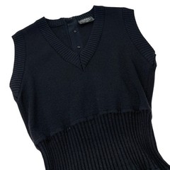CHANEL Vintage CC Mark Logo Knit Jumpsuit Rompers Sleeveless Button Black 105312