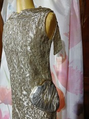 Vintage 60S 70S GOLD LUREX TINSEL METALLIC DISCO STRAPPY PARTY DRESS