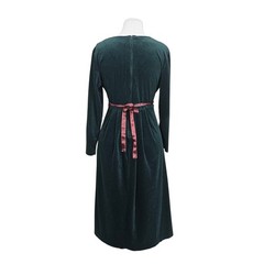 Vintage Helene Blake Green Velour Cord Midi Dress Tie Waist Cottagecore Womens L