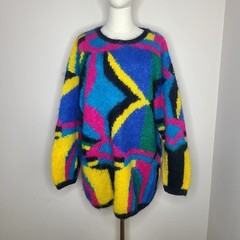 Vintage Classiques Mohair Acrylic Fuzzy Colorful Abstract Sweater 80s 90s Sz XL