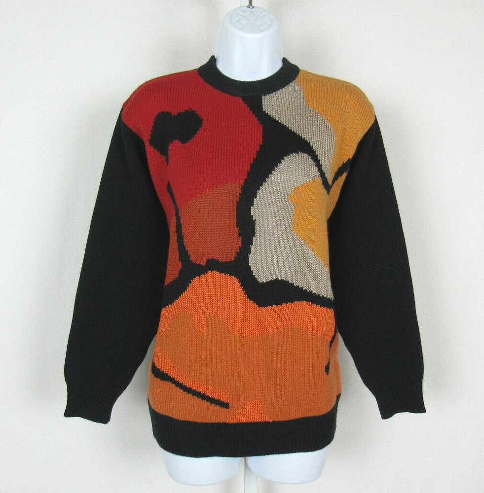 VTG 1970s 80s RUBAN BLEU ACRYLIC KNIT SWEATER MADE IN BRAZIL MOD PATTERN