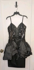 VTG 80s Alyce Designs Black Sequin Ruffle Peplum Prom Party Dress Size 14