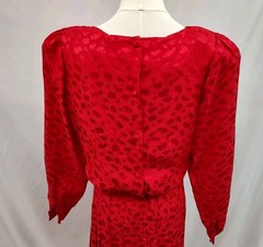 80’s Vintage Silk Studio Dress 100% Silk Red Animal Print Woven Glam Retro Sz 4