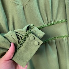 Vintage Handmade Maxi Dress 34″ Bust Green 1970s Column Style Long Sleeve