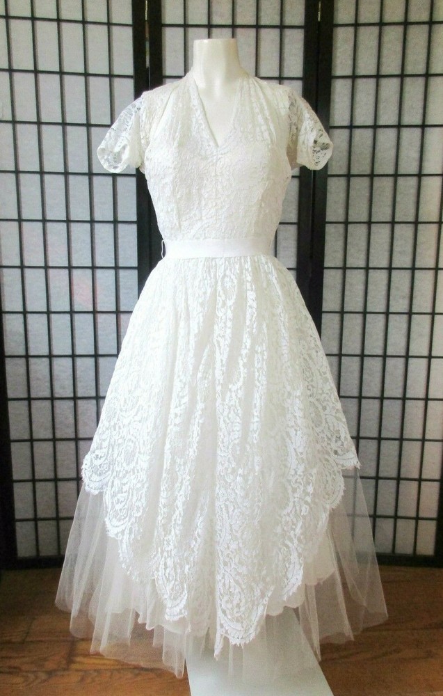 Vintage 1940s 1950s Wedding Dress Harry Keiser Bolero 29 Bust XXS XS Halter Gown