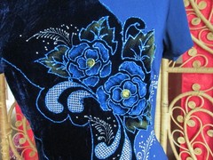 Vietnamese Cheongsam Midnight Blue Velvet Dress Polyester Glitter Special Occa
