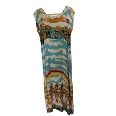 vintage hawaiian Women’s Long Dress Hula Dancers Gorgeous Rainbow 🌈 No Size Tag