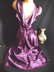 Vtg Satin Shiny Grape Purple Nightie Pleat Satin Nightgown Negligee