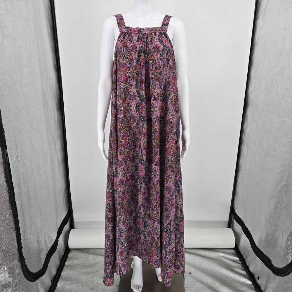 Vintage 1990s Unbranded Purple Paisley Maxi Tent Boho Sundress (Size 14/L)
