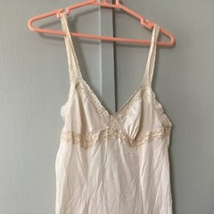 Vintage Olga34 Bust Semi Sheer Cream Nylon & Lace Slip Dress Size Medium Retro