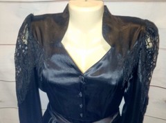 VTG Panhandle Slim Dress Lace Peplum Waist Country Western Fringe Sleeve Satin