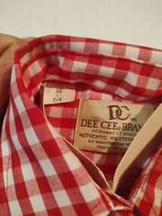 Vtg Women’s 30 7/8 Dee Cee Red White Checker Rodeo Western Cowboy Pearl Snap