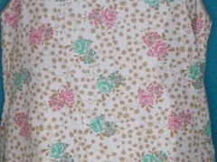 Vtg 60s Snap Front House Dress Duster Green Pink Roses on Off White Sz L