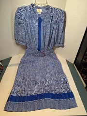 Vintage Lady Carol Dress, Woman’s 12, Polyester, Pleated, Long, Button, Belt