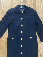Vtg 1980s 1990s Louis Feraud Navy Blue Military Style Dress Pearl Gold Button