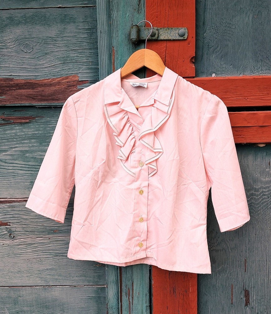 Vintage Blouse Pink Ruffle Day To Dinner Na-ma Blouse – 1950s