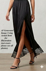 Vintage Sears Long Black Lace Trimmed Half Slip with Side Slit Size X-Large