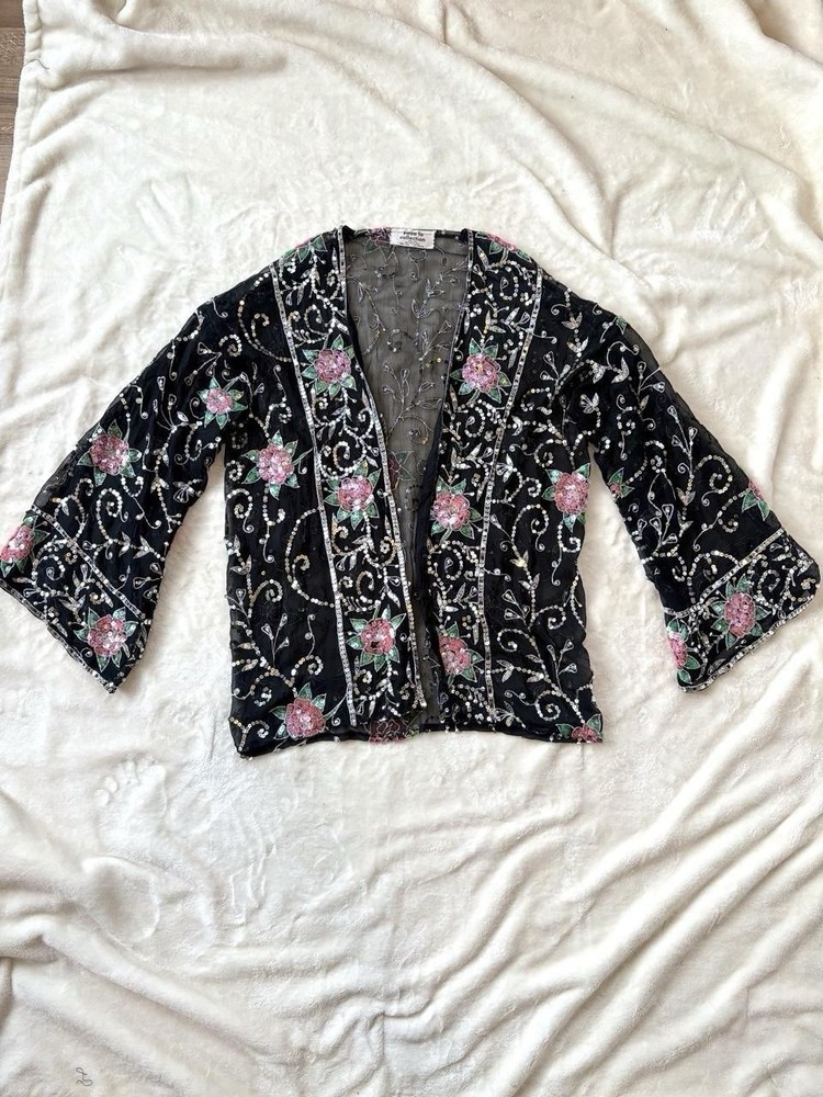 Vintage 80s/90s Swee Lo Collection 100% silk beaded and sequin jacket / kimono