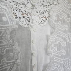 Antique 1900s 10s 20s Embroidered Cotton Lace Lawn Tea Under Dress XXS/XS READ