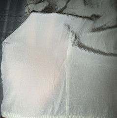 Vintage Silky White Blouse faux diamond /bead sequence collar dainty Size SMALL