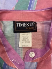 Vintage Dress SIZE LARGE 14 stripe cotton TIMES UP LE TEMPS 70s 80s purple pink