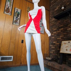Vtg 70s Mod Color Block Volup Sears Sea Stars Diamond Swimsuit Bathing Suit L/XL