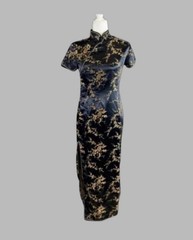 Vintage Satin Black And Gold Embroidered Jacquard Brocade Dress Frog Buttons